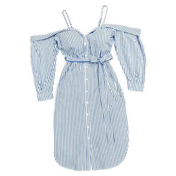 Revolve Bardot Paloma Stripe Dress White & Blue Women's Size Small - Picture 8 of 11